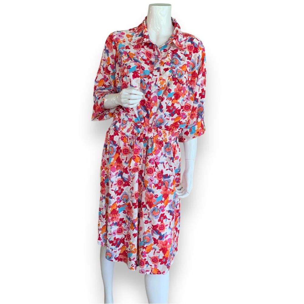 MILLENIUM FLORAL PRINT BUTTON DOWN DRESS. WOMEN’S SIZE 2X